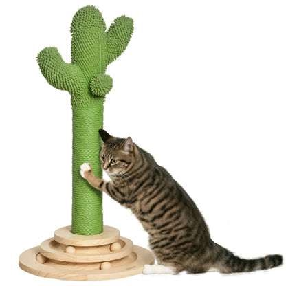 Cat Tree Cactus Sisal Scratching Post for Indoor Cats Play Tower Kitten Furniture with Hanging Ball Interactive Fun Roller Exerciser 32 x 32 x 60cm