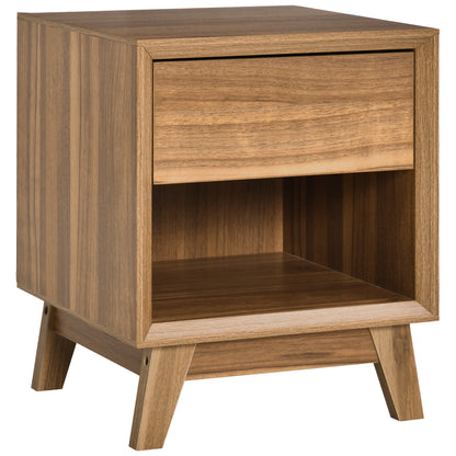 Modern Bedside Table Nightstand, Living Room End Table, Side Table with Drawer and Shelf, Walnut Brown