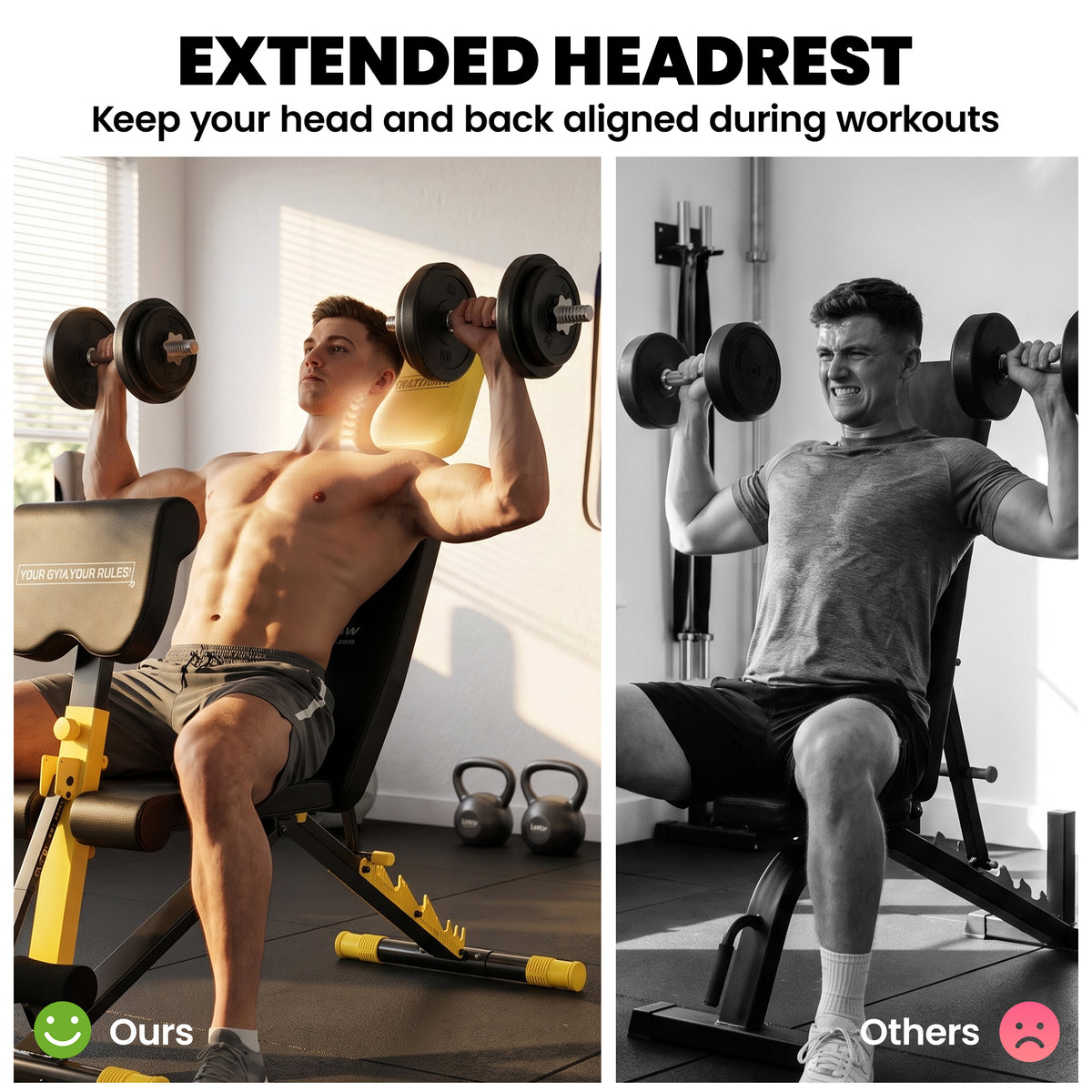 Adjustable Weight Bench for Home Gym, 300kg Incline Decline Flat Foldable Bench Press with 6 Backrest Positions, Yellow
