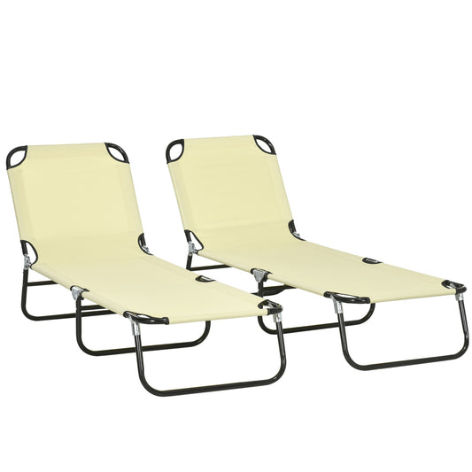 Set of Two Metal Frame Folding Sun Loungers