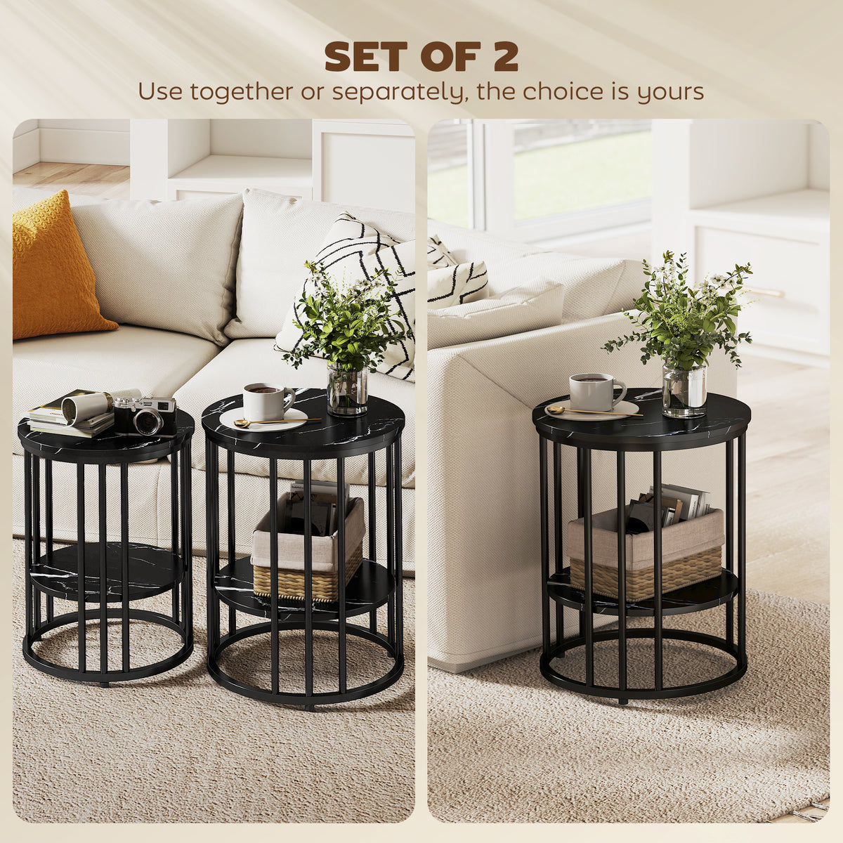 Set of Two Marble-Effect Coffee Tables