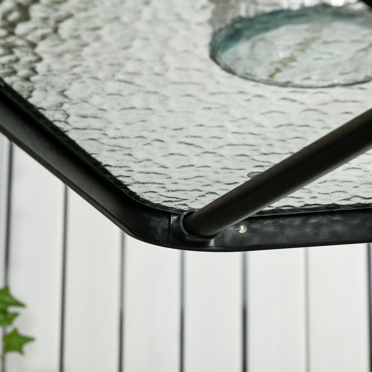 Square Garden Dining Table with Tempered Glass Top & Umbrella Hole, 76 x 76 cm