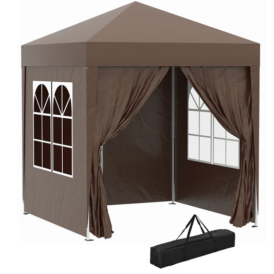 2 x 2 m Garden Pop Up Gazebo, Wedding Party Tent Marquee, Water Resistant Awning Canopy with Sidewalls, Windows, Carry Bag, Coffee