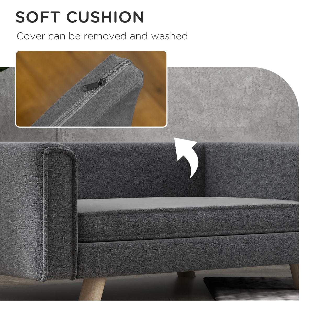 Elevated Dog Sofa Bed, with Cushion, for Medium and Small Dogs, Grey