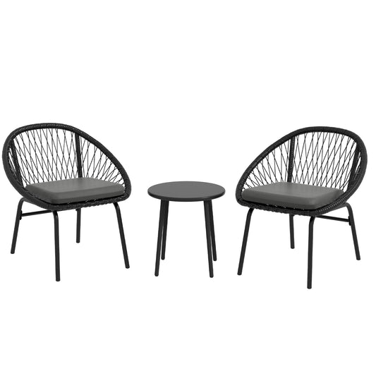 Three-Piece Rattan Bistro Set - Black