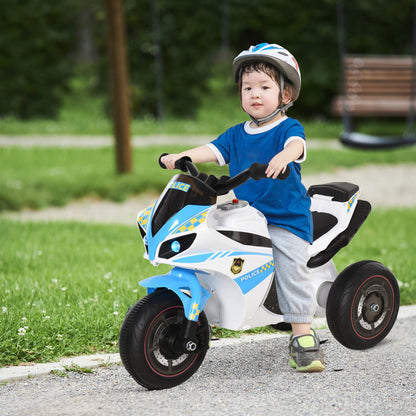 Kids Ride-On Police Bike 3-Wheel Vehicle w/ Music Lights Seat Handlebars Toddler NO POWER Child Learning Fun Development 18-36 Months Blue