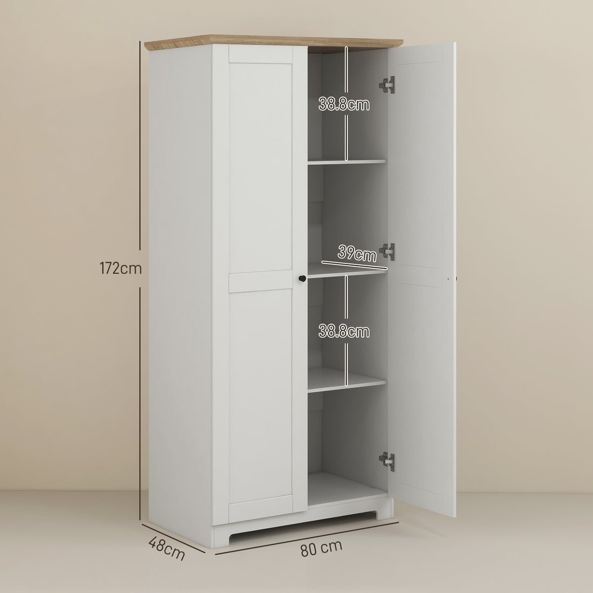 172cm Kitchen Cupboard, Freestanding Storage Cabinet with Doors and Shelves, Modern 2-Door Kitchen Pantry Cupboard for Dining Room