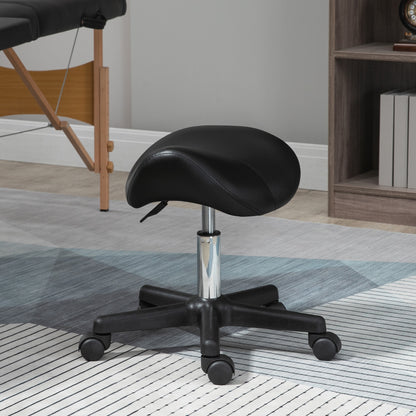 Saddle Stool, PU Leather Adjustable Rolling Salon Chair with Steel Frame for Massage, Spa, Beauty and Tattoo