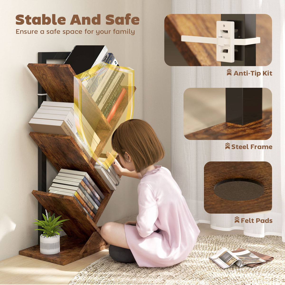 Four-Section Tree Bookcase - Wood-Effect