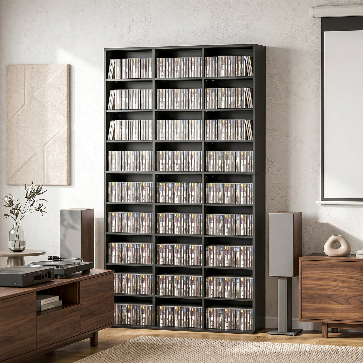 835 CD/500 DVD Storage Unit, Blu-ray Media Storage Shelf with 27 Compartments and 21 Adjustable Shelves