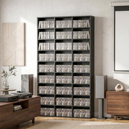 835 CD/500 DVD Storage Unit, Blu-ray Media Storage Shelf with 27 Compartments and 21 Adjustable Shelves