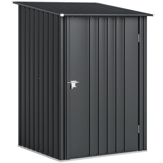 3.3 x 3.4ft Lean To Steel Garden Shed, with Locking Door - Dark Grey