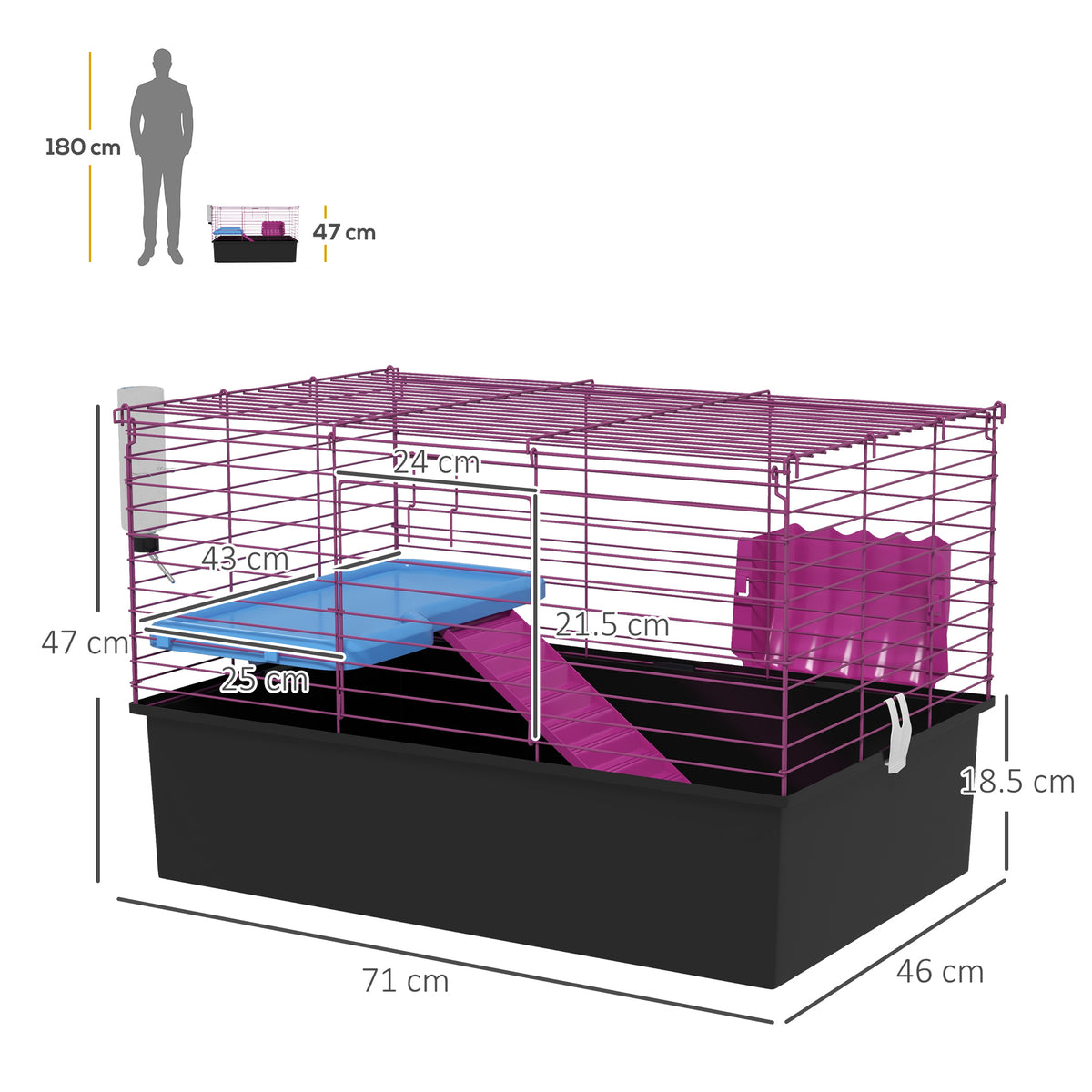 Chinchillas Small Rabbit Guinea Pig Small Animal Cage, Pet Playhouse, with Platform, Ramp, 71 x 46 x 47cm