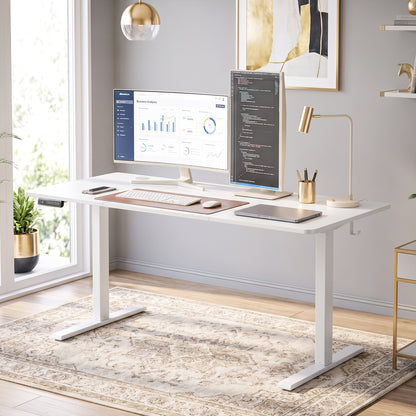 Standing Desk Memory Control Height Adjustable Desk 2 Cable Holes LED Display Sit Stand Desk White