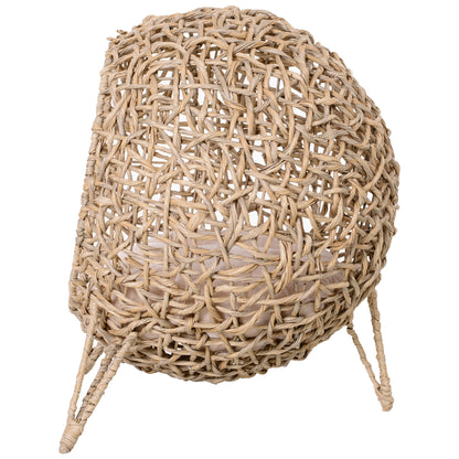 Rattan Elevated Cat Bed House Kitten Basket Ball-Shaped Pet Furniture w/ Removable Cushion