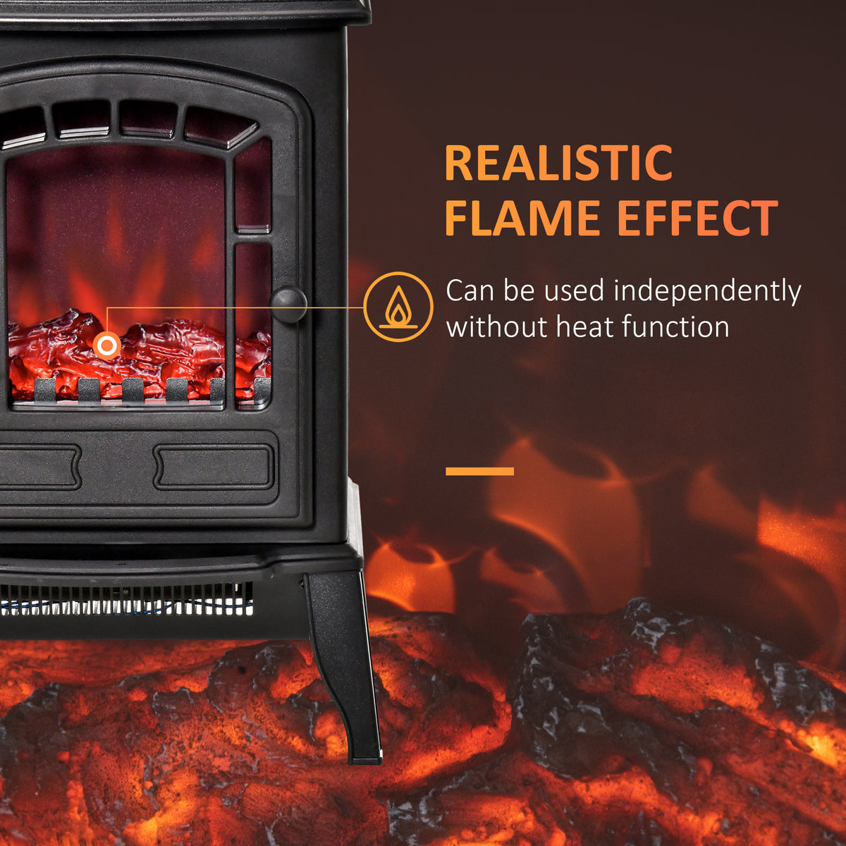 Electric Fireplace Stove Freestanding Log Burner, 1000W/2000W, Portable Electric Fire Fan Heater with LED Flame Effect, Adjustable Thermostat, Overheat Protection