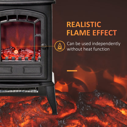 Electric Fireplace Stove Freestanding Log Burner, 1000W/2000W, Portable Electric Fire Fan Heater with LED Flame Effect, Adjustable Thermostat, Overheat Protection