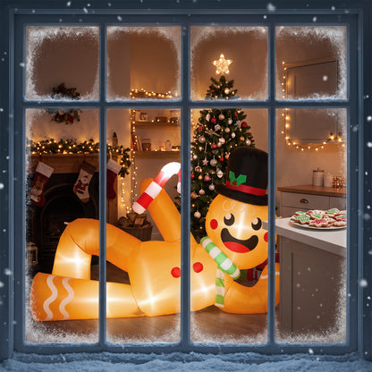9.8ft Giant Christmas Inflatable Gingerbread Man Side-Lying, Outdoor Blow Up Christmas Decoration with LEDs, Bag