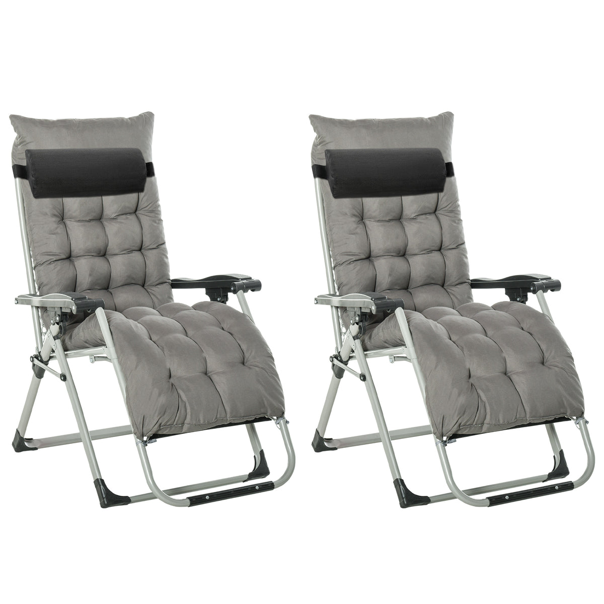 2pc Reclining Zero Gravity Sun Loungers, Folding Chaise Lounge Chair with Cushions