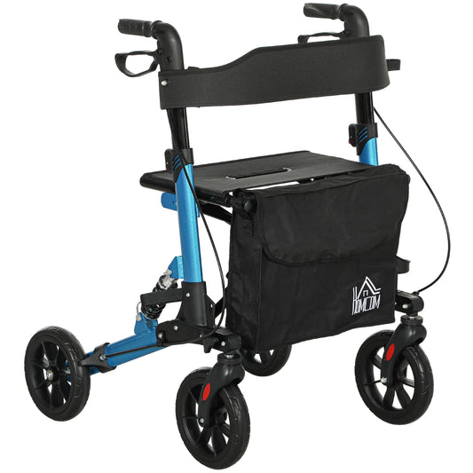 Folding Rollator Walker with Seat, Backrest, Lightweight Walking Frame with Storage Bag, Dual Brakes, Adjustable Handle Height, Suspension System, 4 Wheeled Walker for Seniors