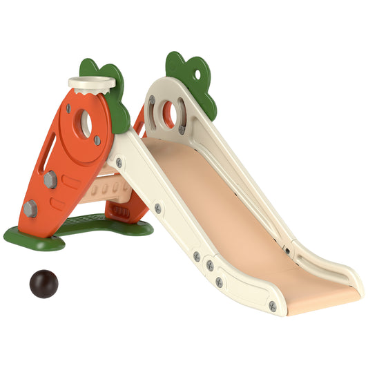 3 in 1 Foldable Toddler Slide with Basketball Hoop, Climber, Carrot-themed, for 1-3 Years