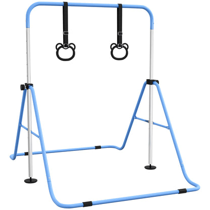 Adjustable Height, Foldable Kids Gymnastics Bar w/ Non-slip Rubber Floor Rings, for 3+ Years
