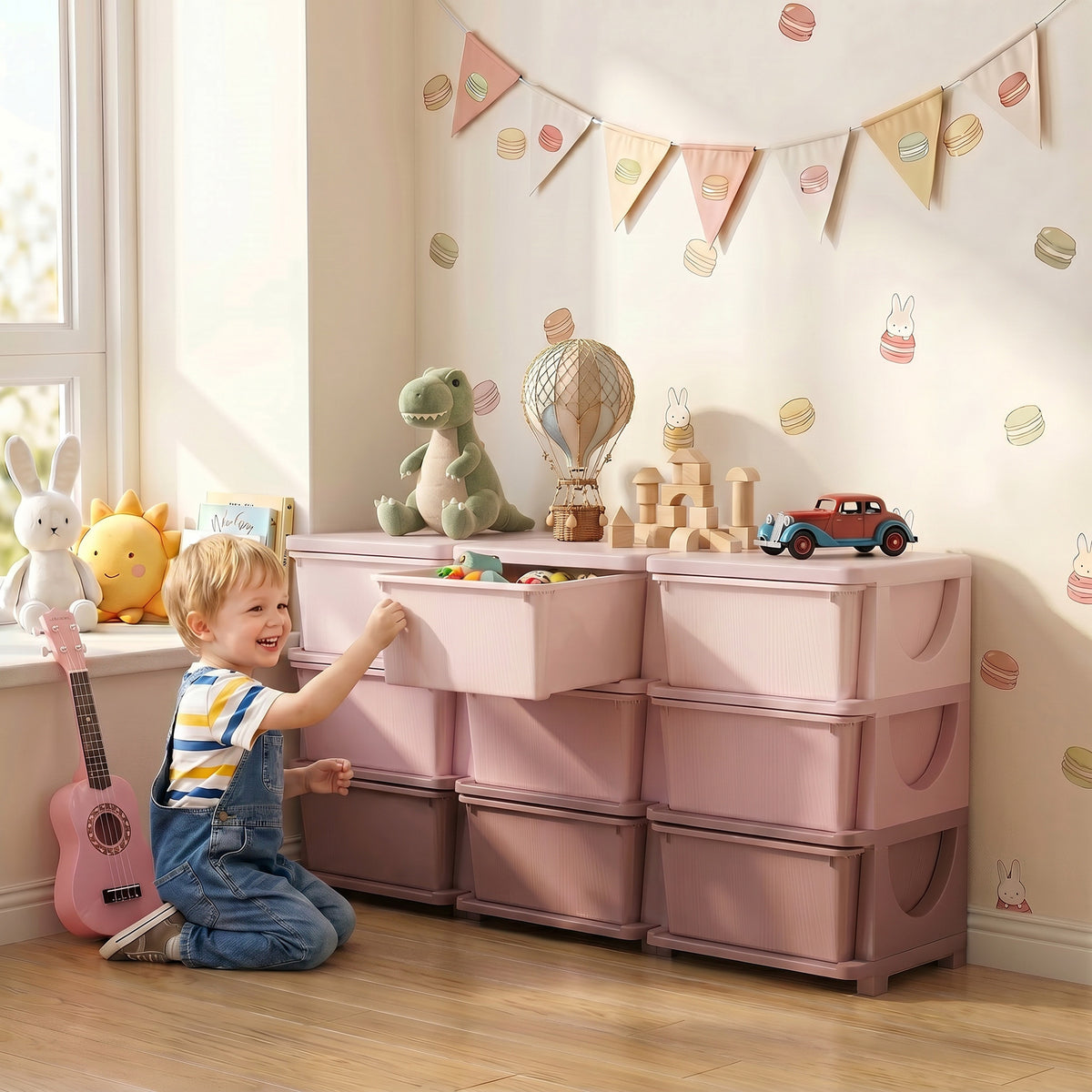 Kids Storage Unit, with Nine Drawers - Pink