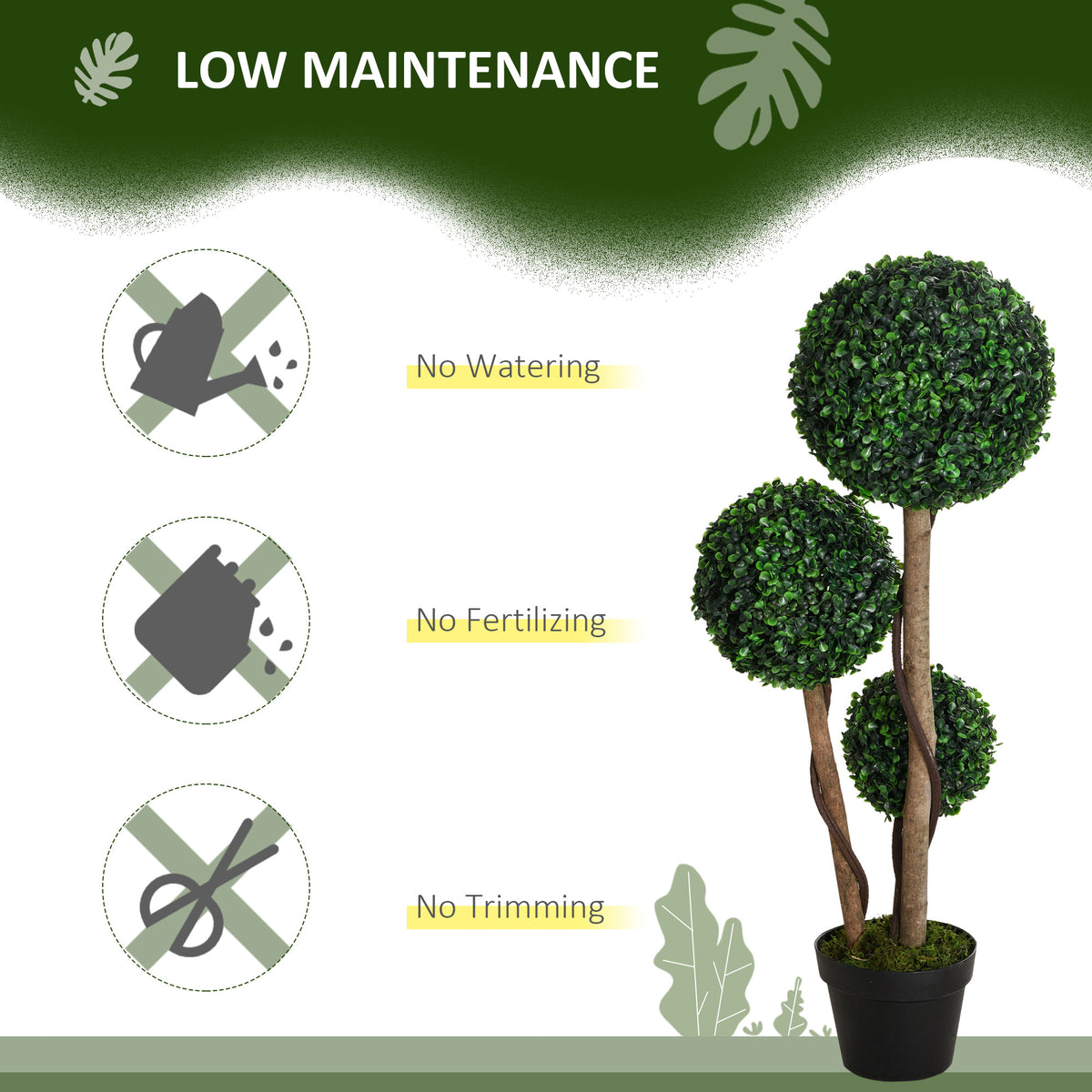 Decorative Artificial Trees Boxwood Ball Topiary Trees in Pot, UV-Cut Fake Plants for Home Indoor Outdoor Decor, 90 cm, Dark Green