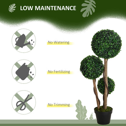 Decorative Artificial Trees Boxwood Ball Topiary Trees in Pot, UV-Cut Fake Plants for Home Indoor Outdoor Decor, 90 cm, Dark Green