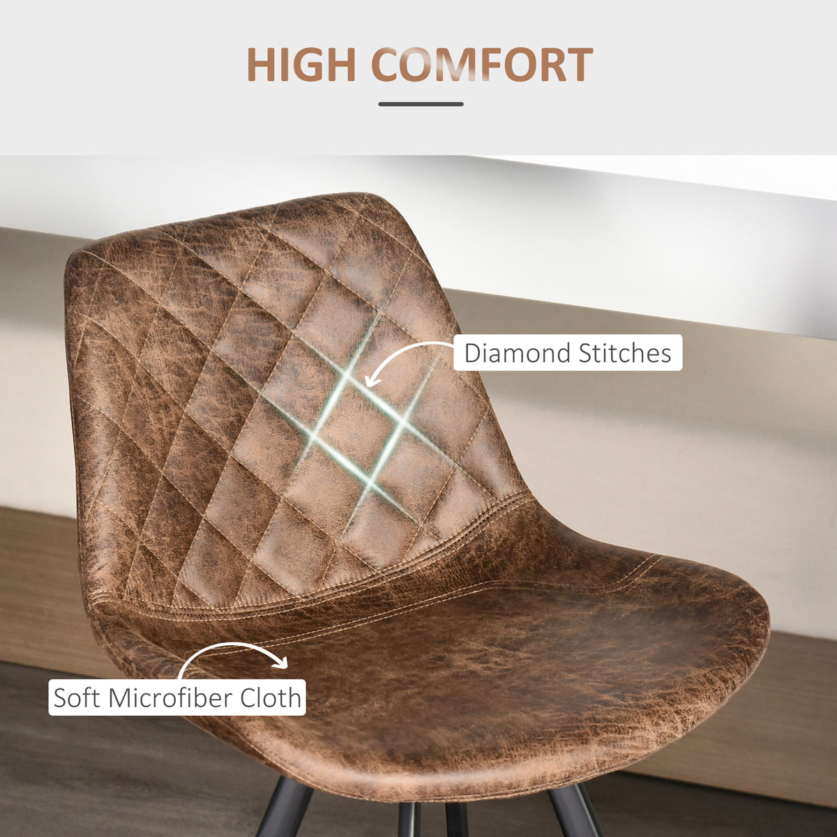Set Of 2 Bar Stools Vintage Microfiber Cloth Tub Seats Padded Comfortable Steel Frame Footrest Quilted Home Bar Cafe Kitchen Chair Brown