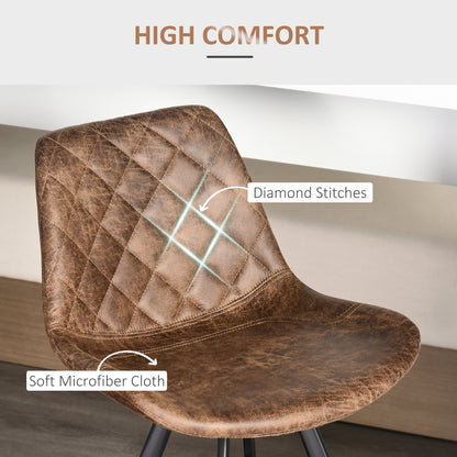 Set Of 2 Bar Stools Vintage Microfiber Cloth Tub Seats Padded Comfortable Steel Frame Footrest Quilted Home Bar Cafe Kitchen Chair Brown