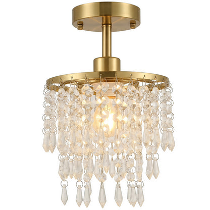 Crystal Ceiling Light with 57 Crystal Strands, Ceiling Light with Mounting Plate for Hallway