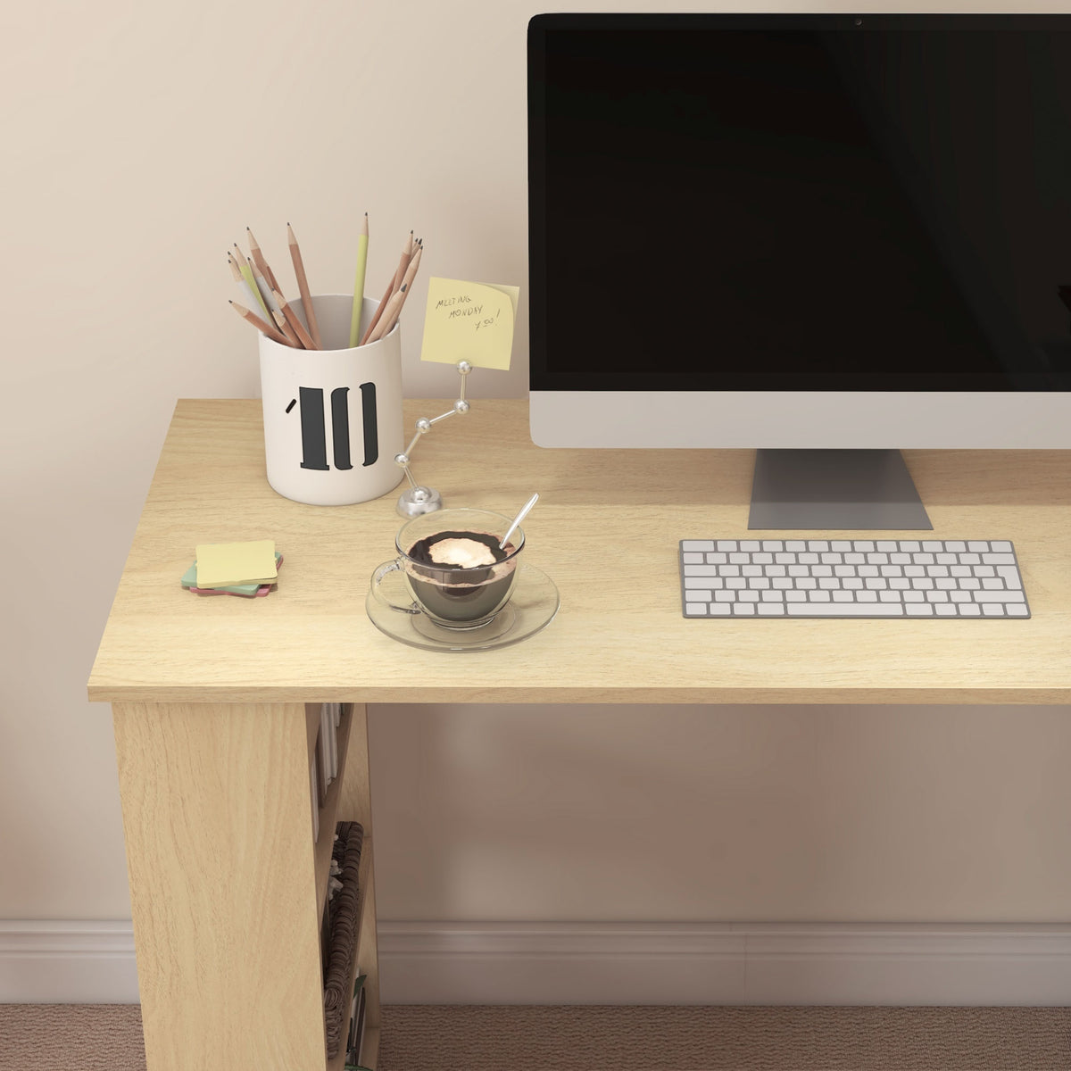 Corner Computer Desk, L Shaped Desk with 360° Rotating Bookshelf, 120L x 110W x 74.5H cm