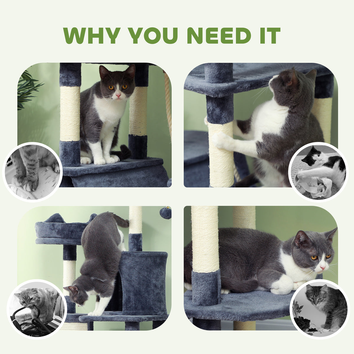 206cm Cat Tree, Multi-Level Cat Tower with Scratching Posts and Board, Beds, Condos, Platforms, Toy Balls, Dark Grey