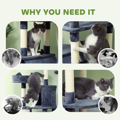 206cm Cat Tree, Multi-Level Cat Tower with Scratching Posts and Board, Beds, Condos, Platforms, Toy Balls, Dark Grey