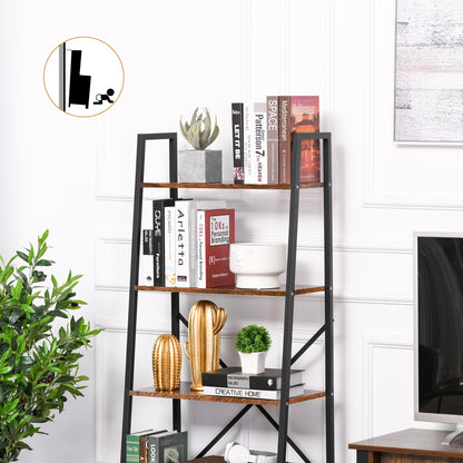 Ladder Shelf, Bookshelf, 4-Tier Industrial Storage Rack for Living Room, Bedroom, Kitchen