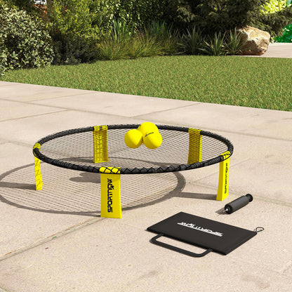 Spike Game Set, Mini Beach Games Set with Net, 3 Balls and Ball Pump, Portable with Carrying Bag for Outdoor Team Sports, Yellow