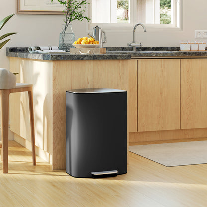 50L Kitchen Bin with Soft-Close Lid and Stay-Open Function, Stainless Steel Pedal Bin with Removable Inner Bucket, Carry Handle for Kitchen, Office, Home