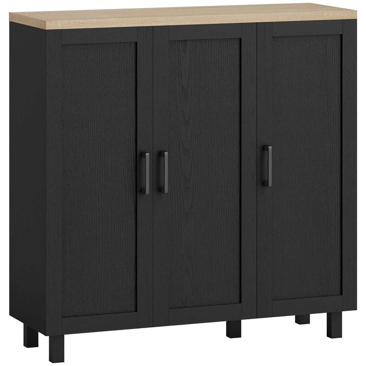Sideboard Buffet Cabinet, Kitchen Storage Cabinet with 3 Doors and Adjustable Shelves for Living Room, Kitchen, Black