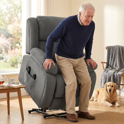 Recliner Armchair Lift Chair, Electric Recliner Chair with Vibration Massage and Heat, Wide Seat, USB Port, Grey