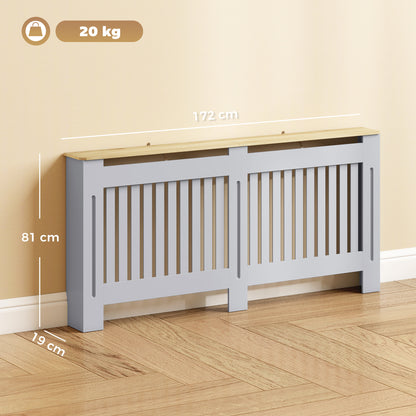 Slatted Radiator Cover, Painted Cabinet with Line Grill Design, 172W × 19D × 81H cm, Grey