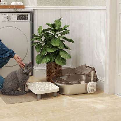 Stainless Steel Litter Box with Lid, High Wall Sided Enclosure, Pedal, Scoop, Non-Sticky, Anti-Leakage, Easy Cleaning