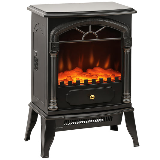 Electric Fireplace Stove Heater with 3D Flame Effect, 2000W/1000W, Freestanding Portable Fireplace with Adjustable Thermostat, 2 Heat Settings for Living Room
