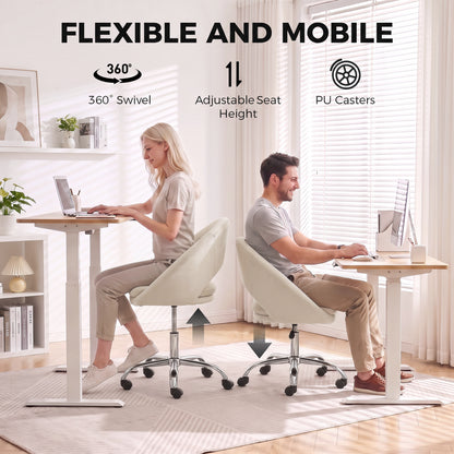 Velvet Desk Chair, Modern Office Chair with Height-Adjustable, Wheels, for Home Study Bedroom