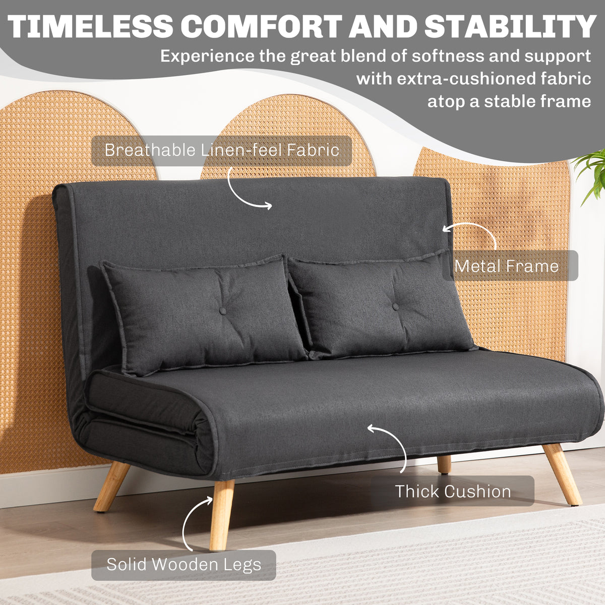 Two-Seater Linen-Look Sofa Bed