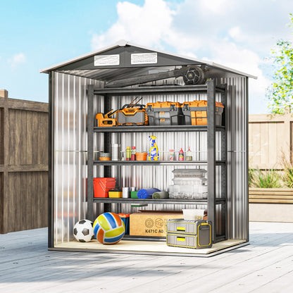 Garden Metal Tool Storage Shed with Sliding Door, Sloped Roof and Foundation Kit, 152 x 132 x 188cm