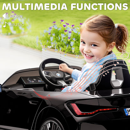 BMW i4 Licensed 12V Kids Electric Ride-On Car, with Remote Control, Portable Battery, Music, Horn, Headlights