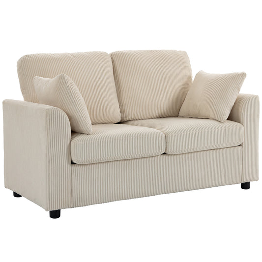 2 Seater Sofa, Corduroy Small Couch with Spring Cushion, Wide and Deep Seat