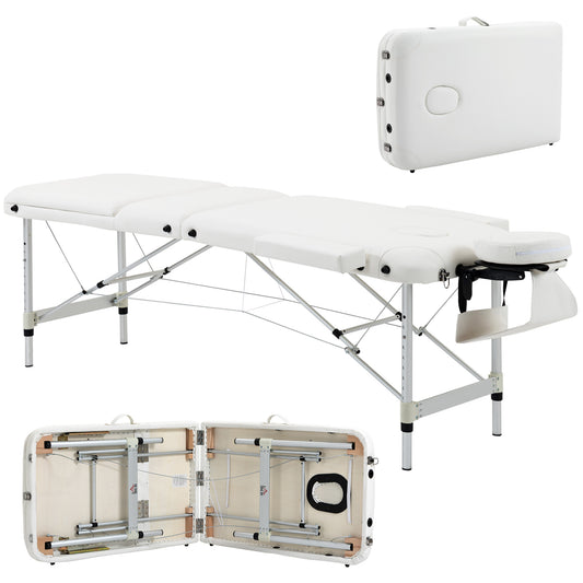 Foldable Massage Bed Portable Table, 3-Section Aluminium Foldable Beauty Couch, Professional Salon Spa Table with Headrest Support, 60 cm Width, White