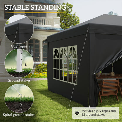 3 x 6 m Pop Up Gazebo with Sides and Windows, Height Adjustable Wedding Camping Party Tent Canopy Marquee with Storage Bag for Garden, Event, Black